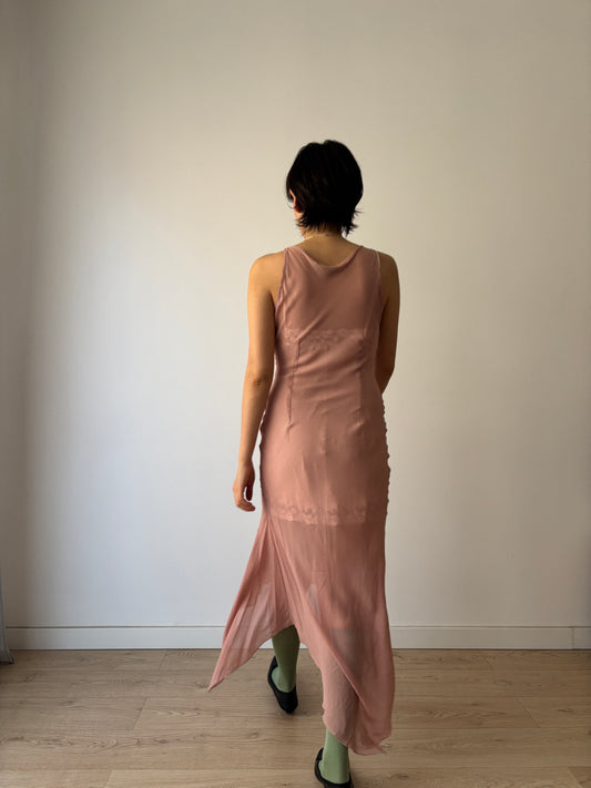1990s Pink Pure Silk Vintage Y2K slip asymmetrical dress