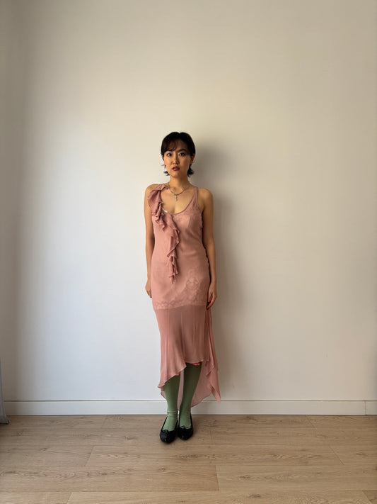 1990s Pink Pure Silk Vintage Y2K slip asymmetrical dress