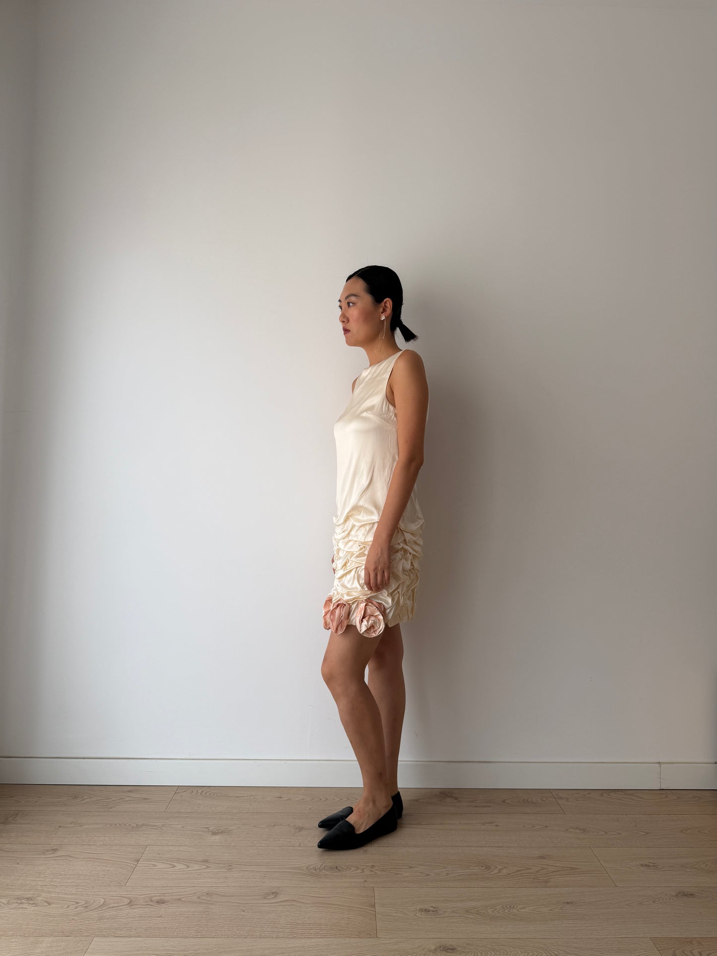 2000s 90s Y2K Bridal Romantic Pure Silk Midi Dress With Roses