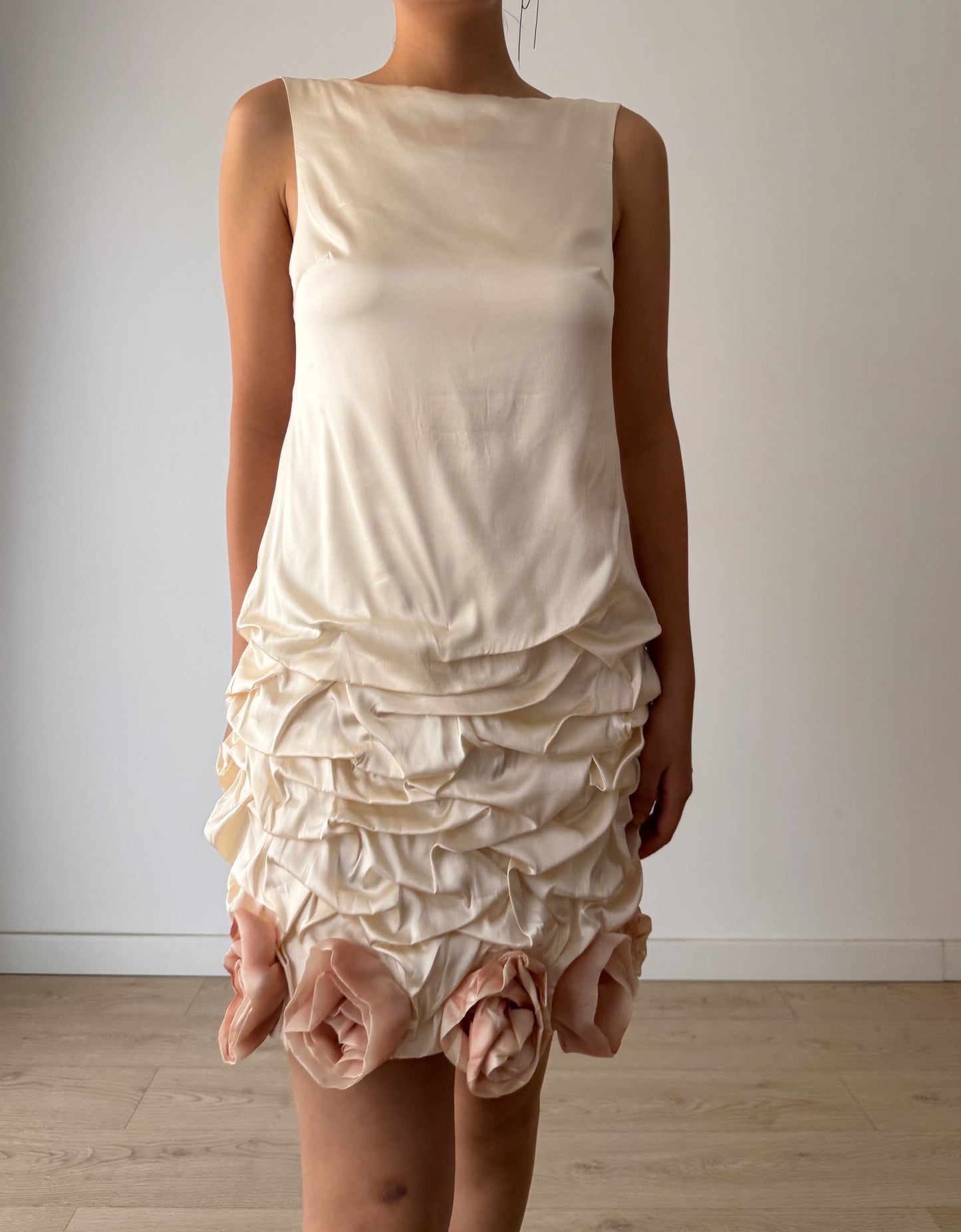 2000s 90s Y2K Bridal Romantic Pure Silk Midi Dress With Roses