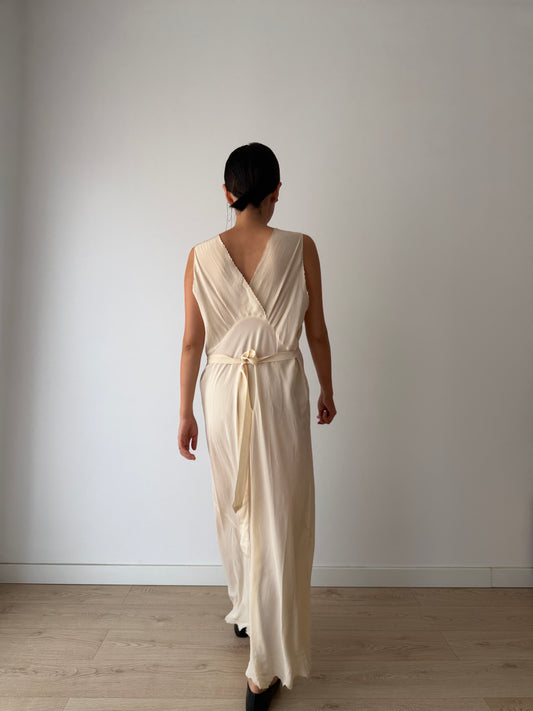 1950s bridal bias cut liquid pure silk crepe lace art deco style nightgown maxi slip dress