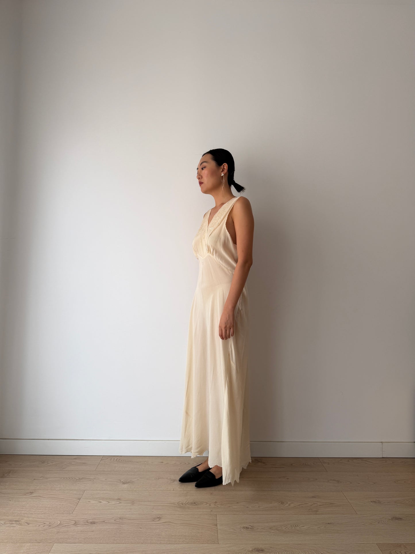 1950s bridal bias cut liquid pure silk crepe lace art deco style nightgown maxi slip dress