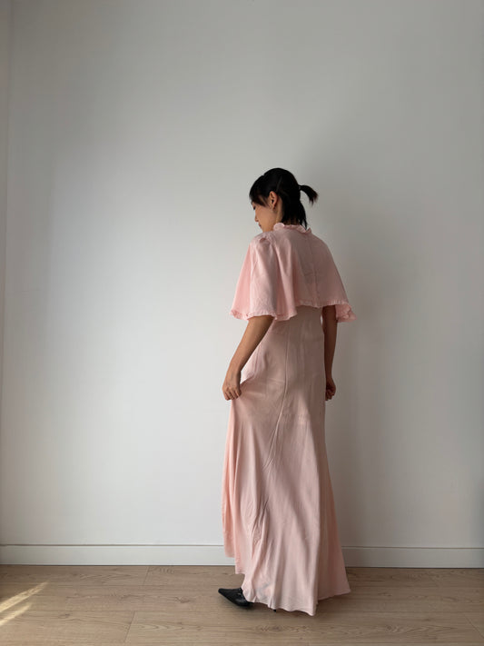 1930s 40s Pink Pure Silk Nightgown 2 Piece Set / Bed jacket and Slip Dress Lingerie Set