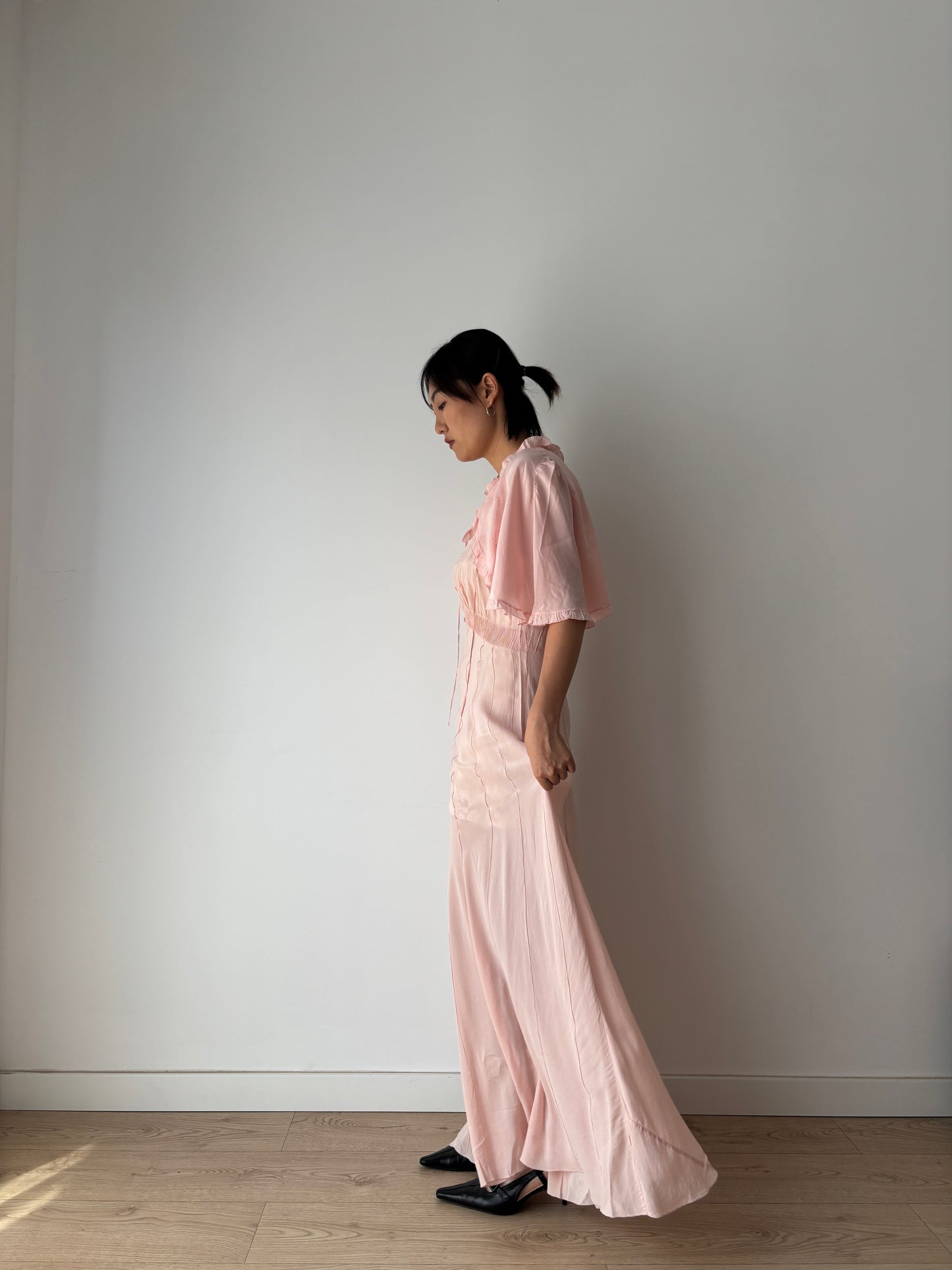 1930s 40s Pink Pure Silk Nightgown 2 Piece Set / Bed jacket and Slip Dress Lingerie Set