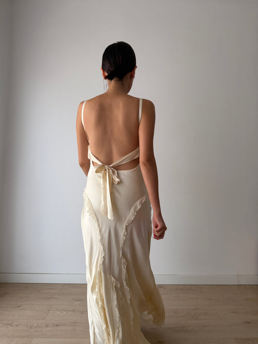 Vintage Pure Silk Maxi Slip Bridal Dress, Backless Night Event Gown