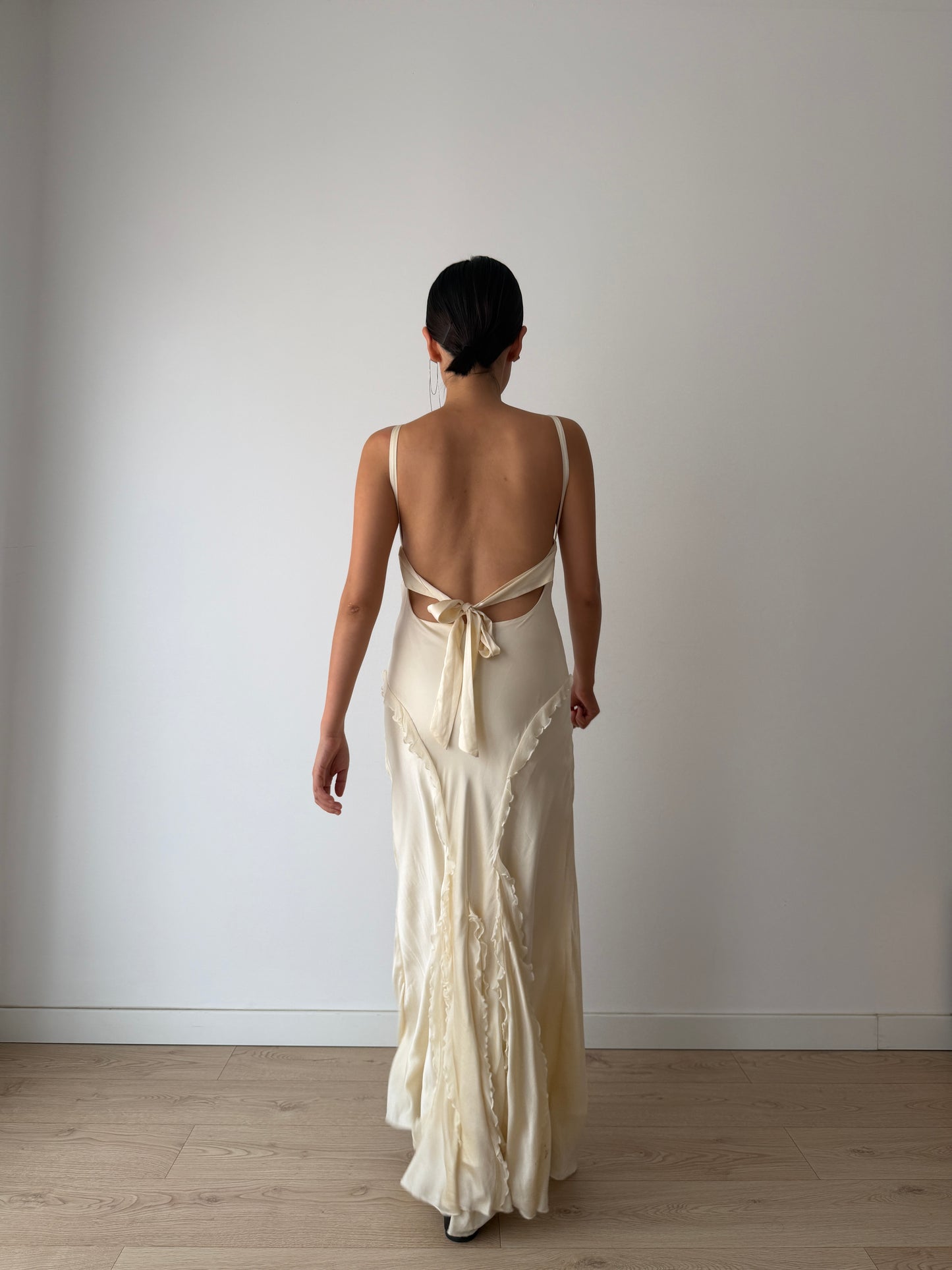 Vintage Pure Silk Maxi Slip Bridal Dress, Backless Night Event Gown