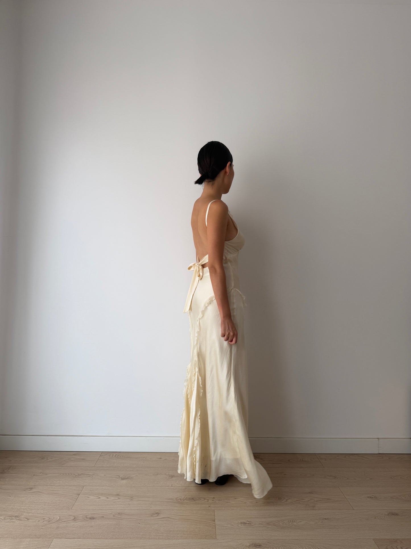 Vintage Pure Silk Maxi Slip Bridal Dress, Backless Night Event Gown