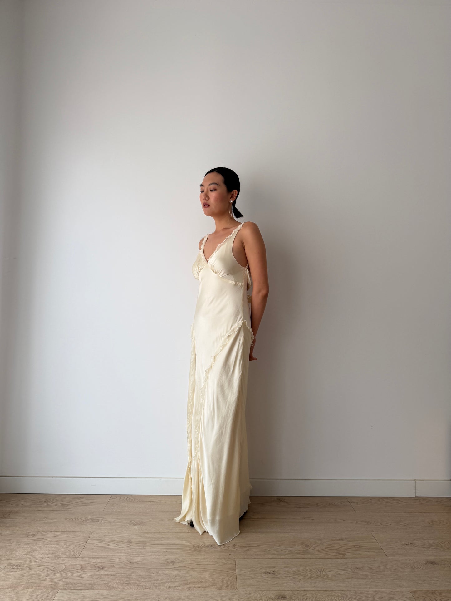 Vintage Pure Silk Maxi Slip Bridal Dress, Backless Night Event Gown