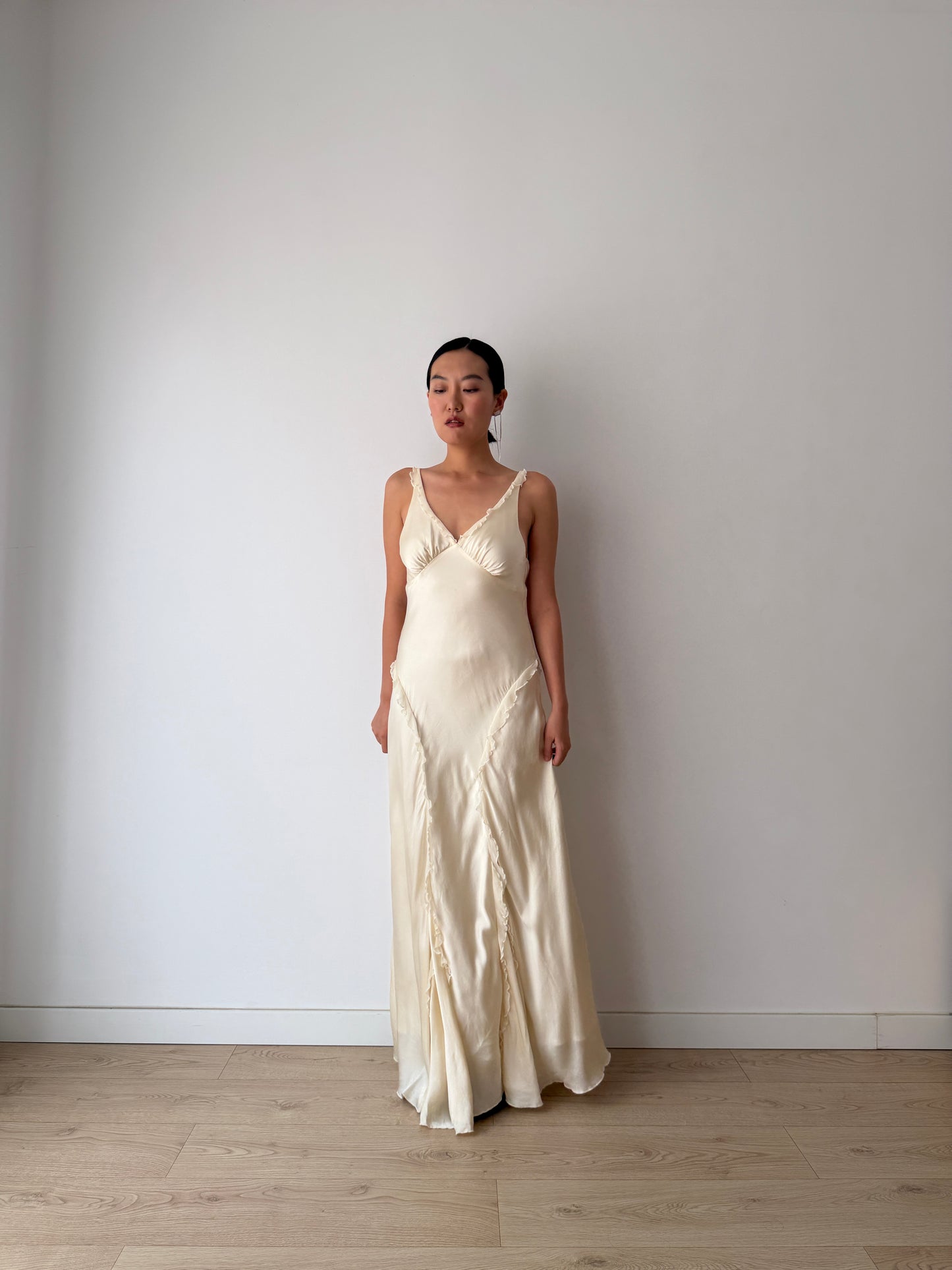 Vintage Pure Silk Maxi Slip Bridal Dress, Backless Night Event Gown
