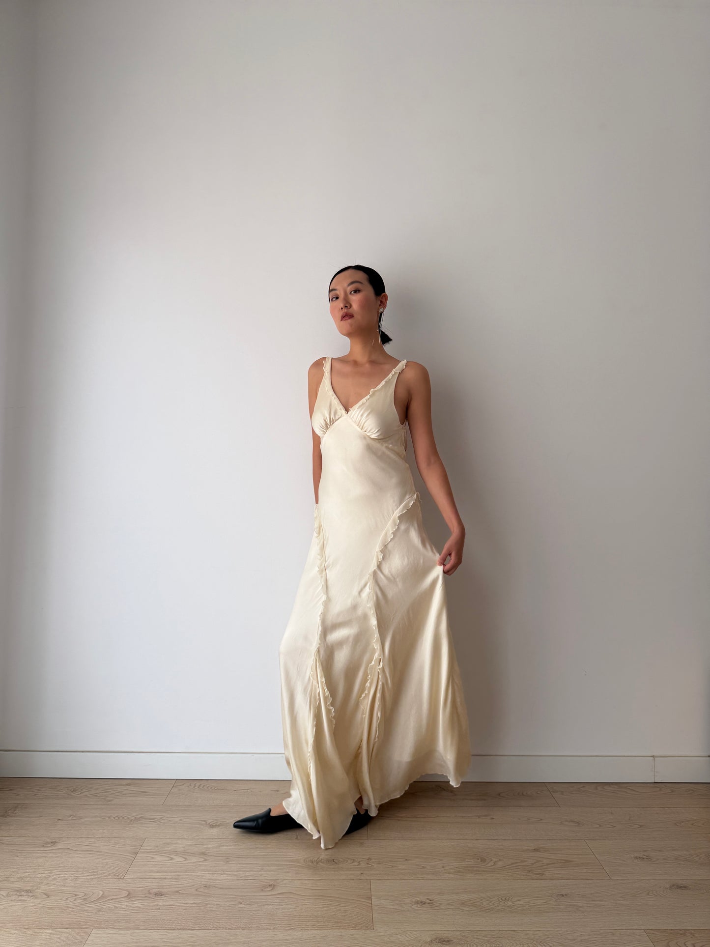 Vintage Pure Silk Maxi Slip Bridal Dress, Backless Night Event Gown