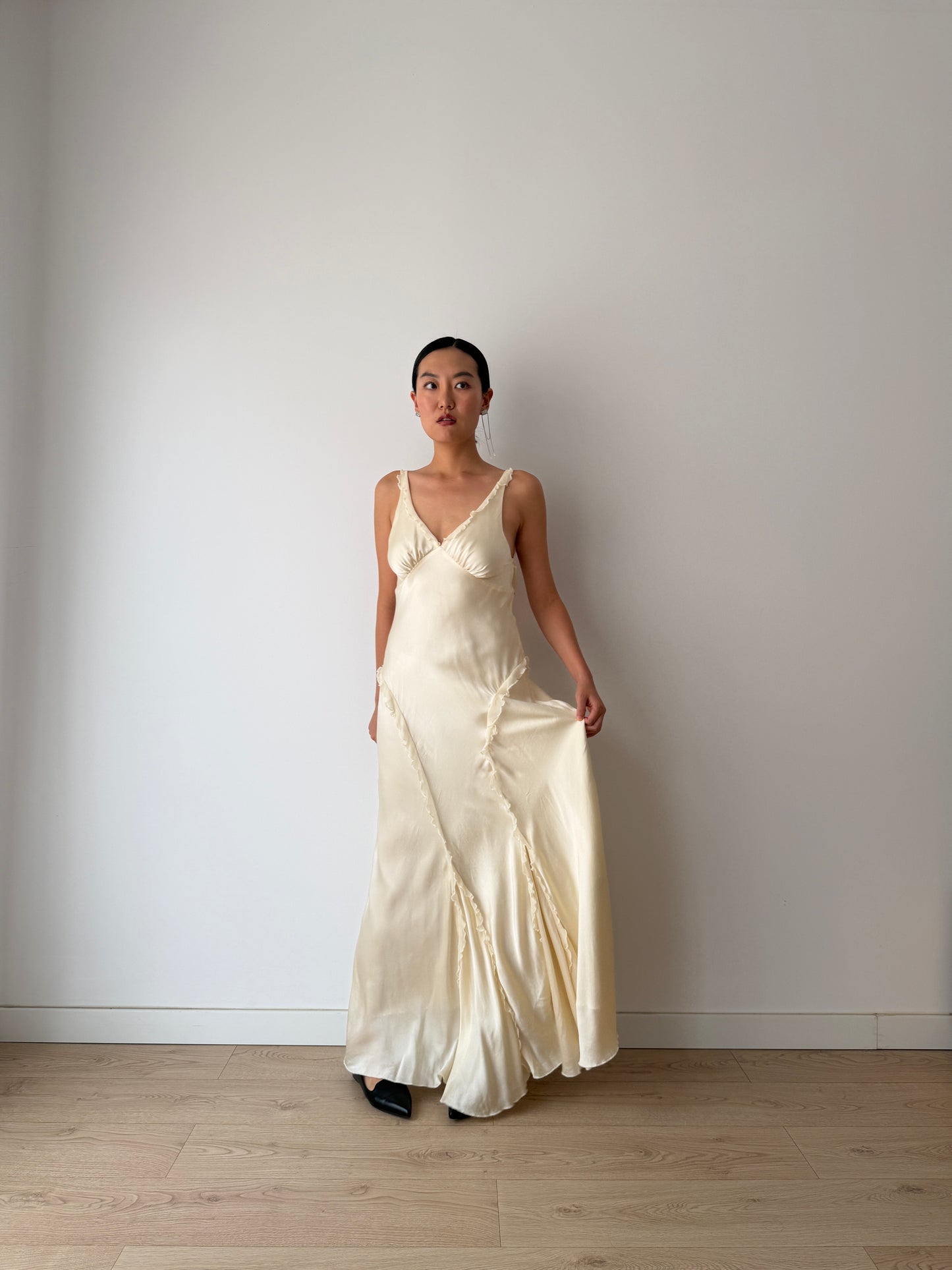 Vintage Pure Silk Maxi Slip Bridal Dress, Backless Night Event Gown