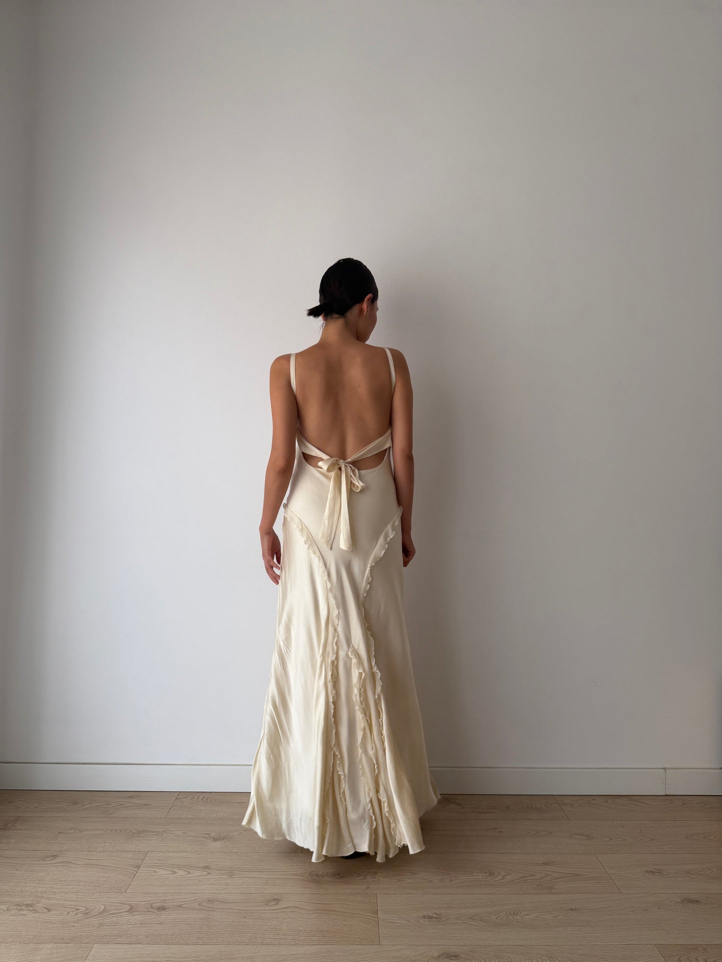 Vintage Pure Silk Maxi Slip Bridal Dress, Backless Night Event Gown