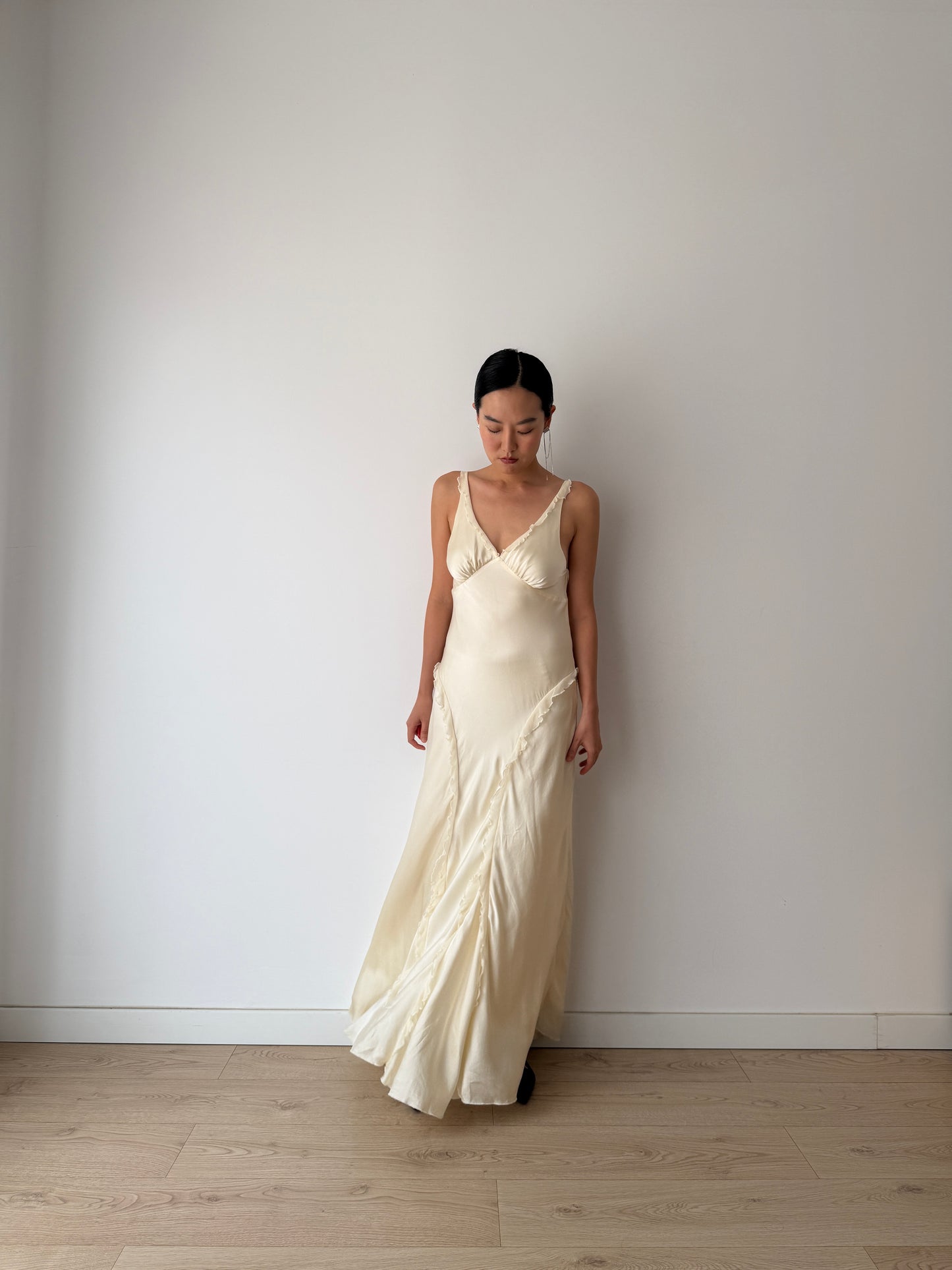 Vintage Pure Silk Maxi Slip Bridal Dress, Backless Night Event Gown