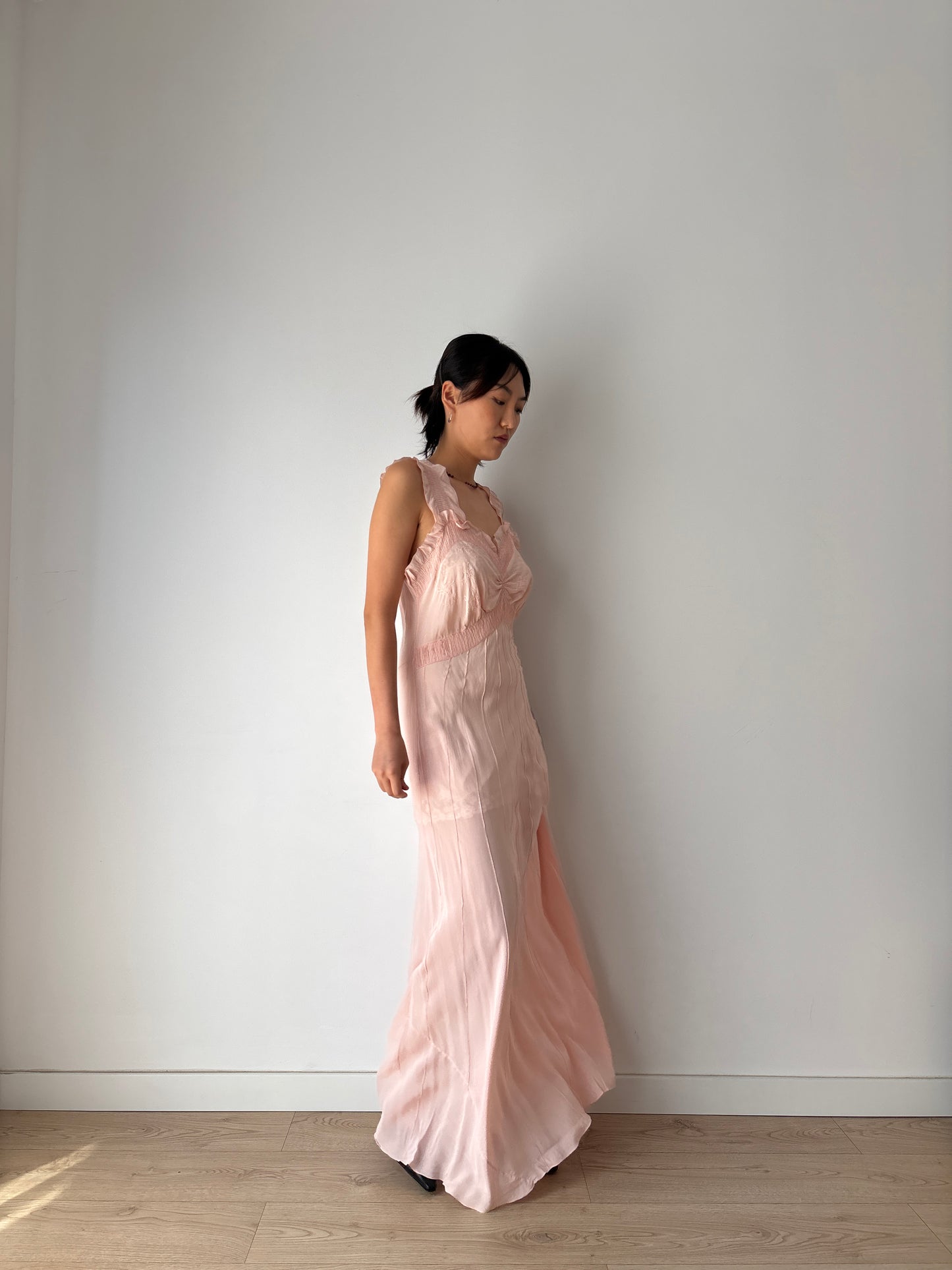 1930s 40s Pink Pure Silk Nightgown 2 Piece Set / Bed jacket and Slip Dress Lingerie Set