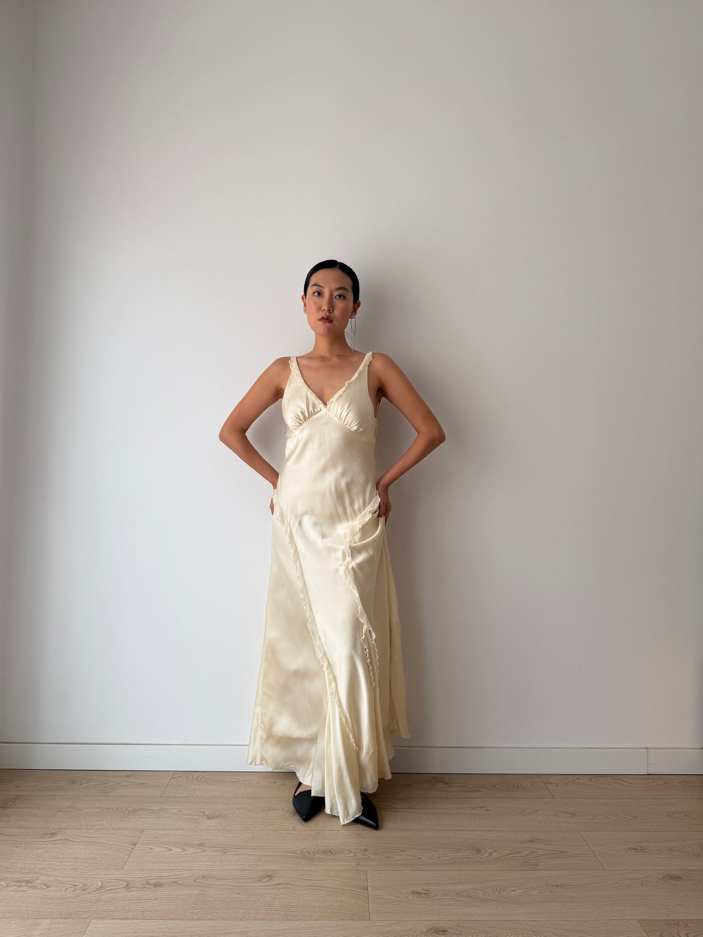 Vintage Pure Silk Maxi Slip Bridal Dress, Backless Night Event Gown