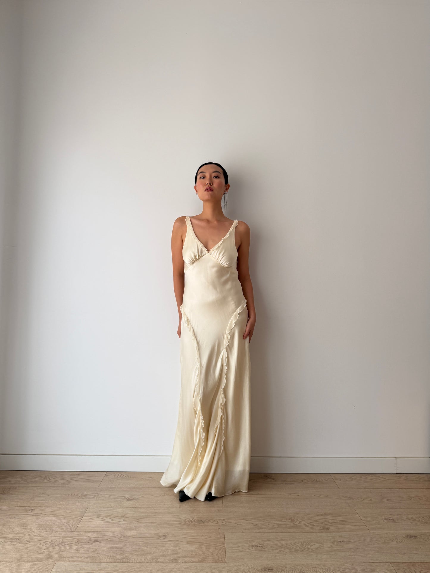 Vintage Pure Silk Maxi Slip Bridal Dress, Backless Night Event Gown