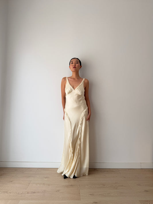 Vintage Pure Silk Maxi Slip Bridal Dress, Backless Night Event Gown