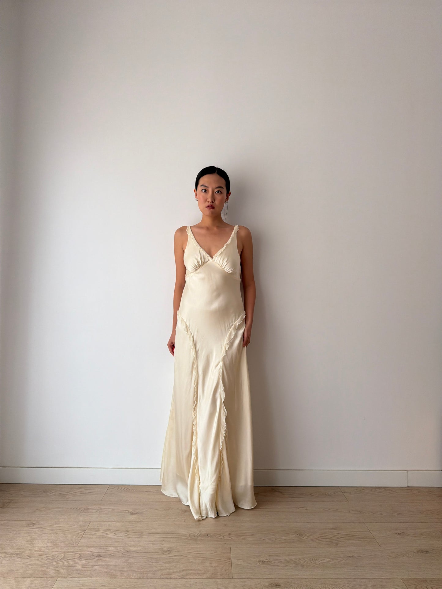 Vintage Pure Silk Maxi Slip Bridal Dress, Backless Night Event Gown