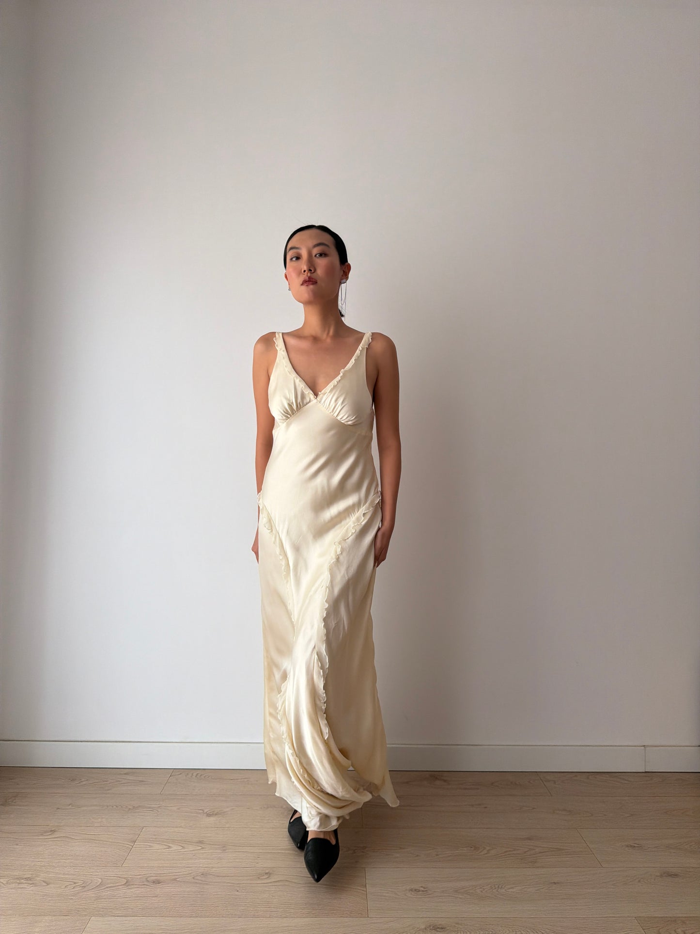 Vintage Pure Silk Maxi Slip Bridal Dress, Backless Night Event Gown