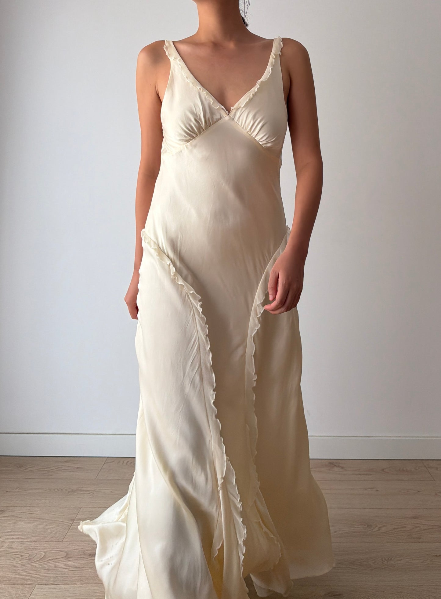 Vintage Pure Silk Maxi Slip Bridal Dress, Backless Night Event Gown