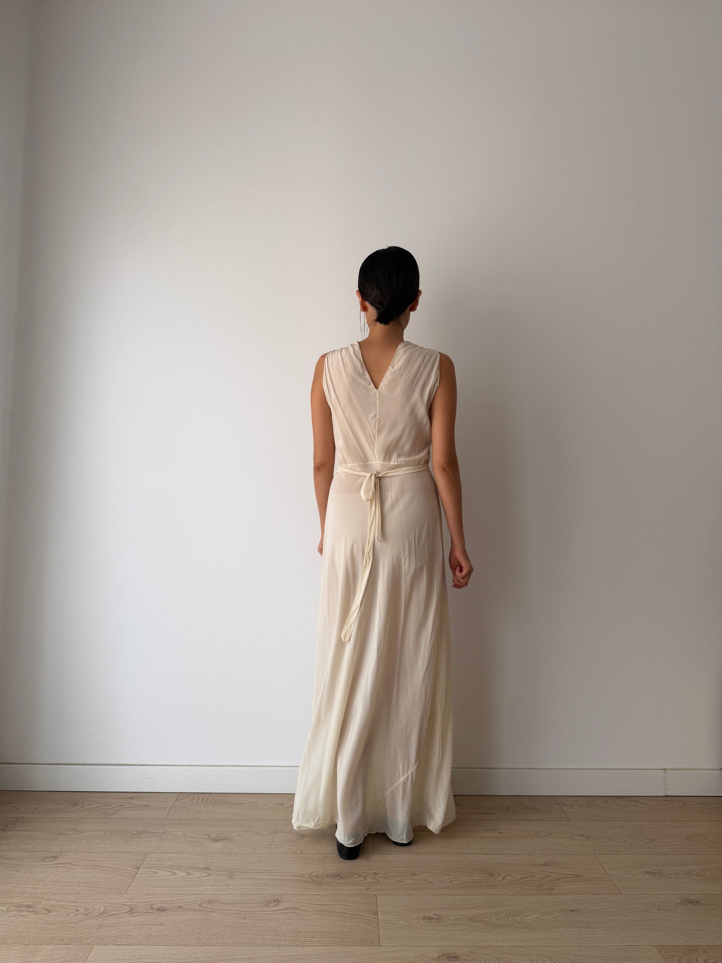 1930s Pure Silk French Lace Applique Bridal Dress: Antique Bias Cut Nightgown Bridal Lingerie