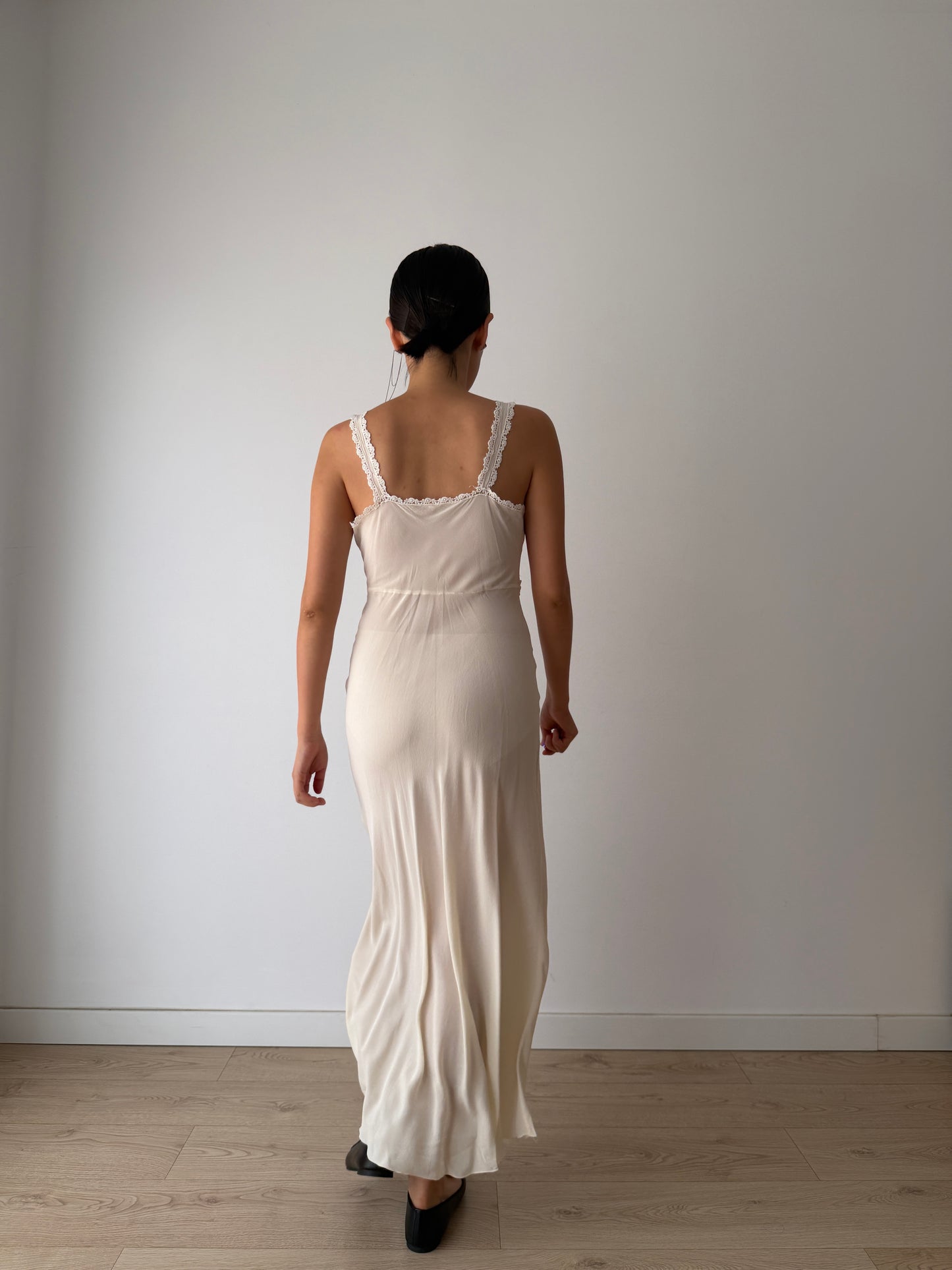 Vintage Bridal Pure Silk Romantic Floral Embroidered French Lace Nightgown, Event garden maxi Dress