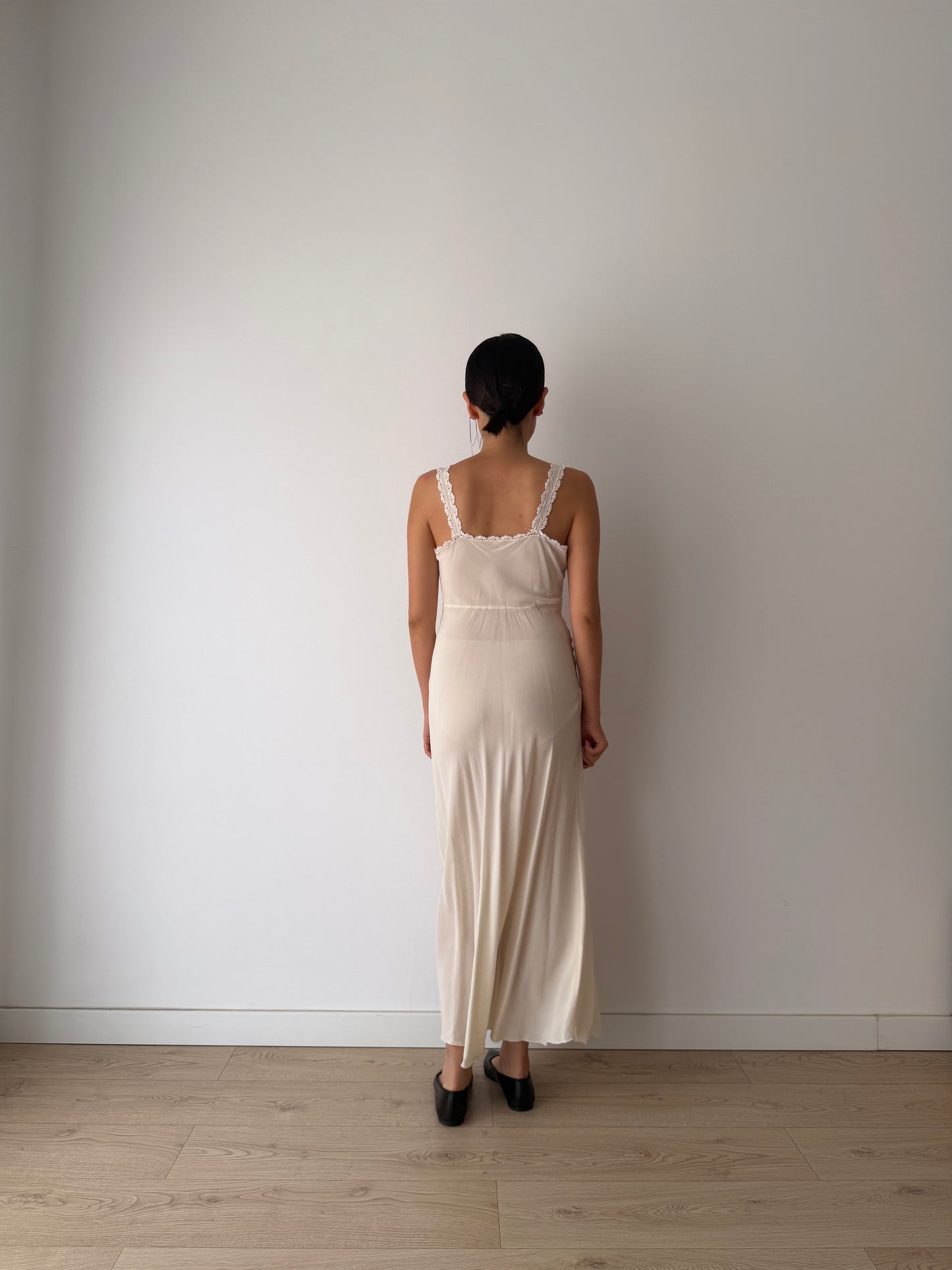 Vintage Bridal Pure Silk Romantic Floral Embroidered French Lace Nightgown, Event garden maxi Dress