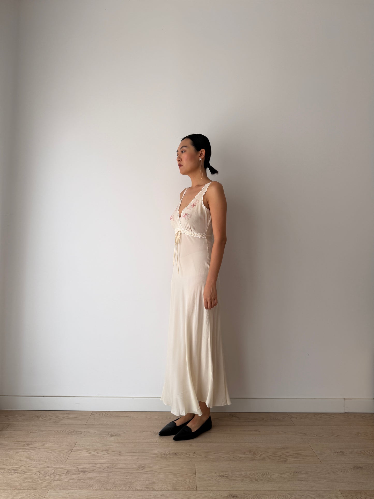Vintage Bridal Pure Silk Romantic Floral Embroidered French Lace Nightgown, Event garden maxi Dress