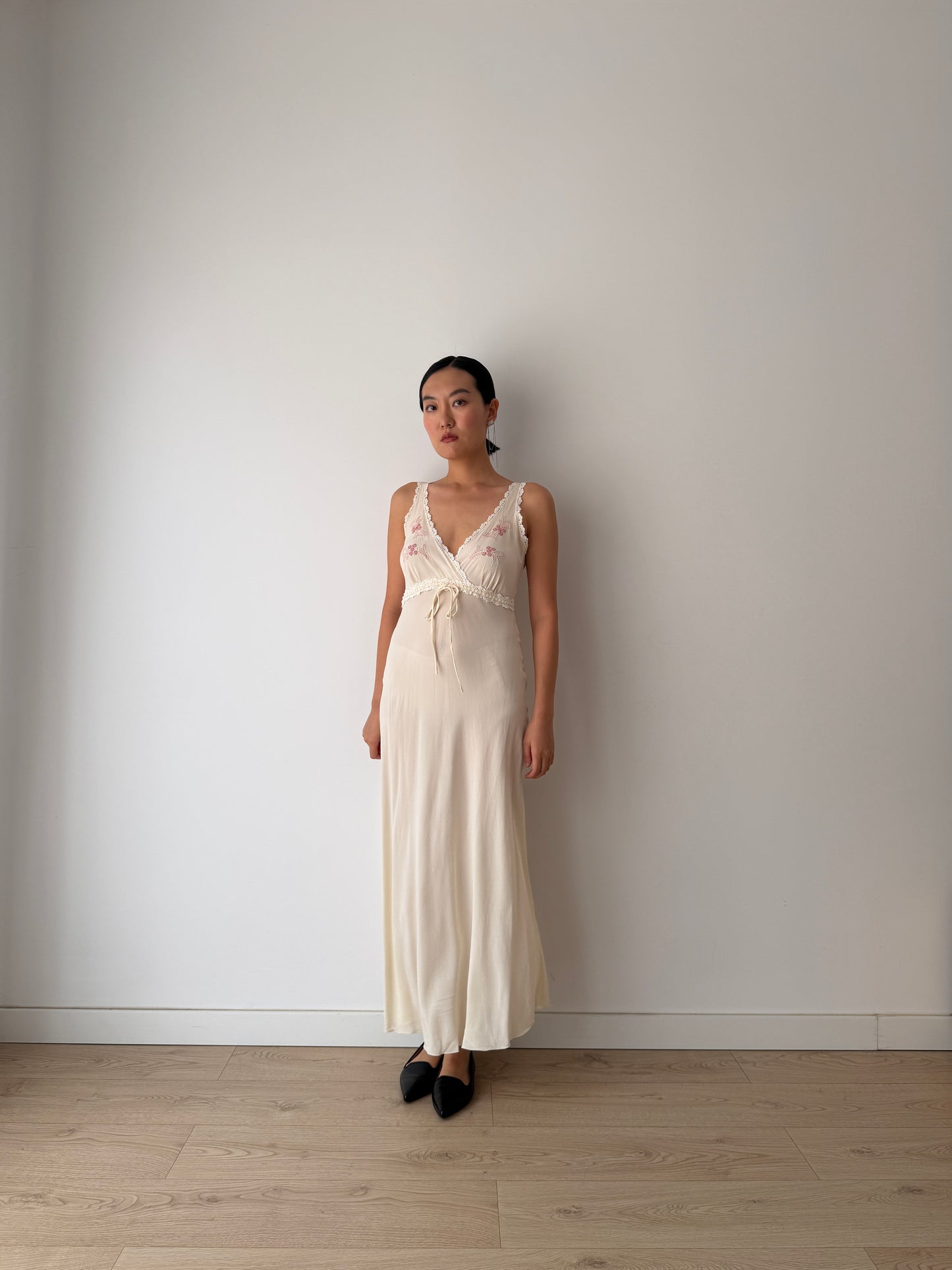 Vintage Bridal Pure Silk Romantic Floral Embroidered French Lace Nightgown, Event garden maxi Dress