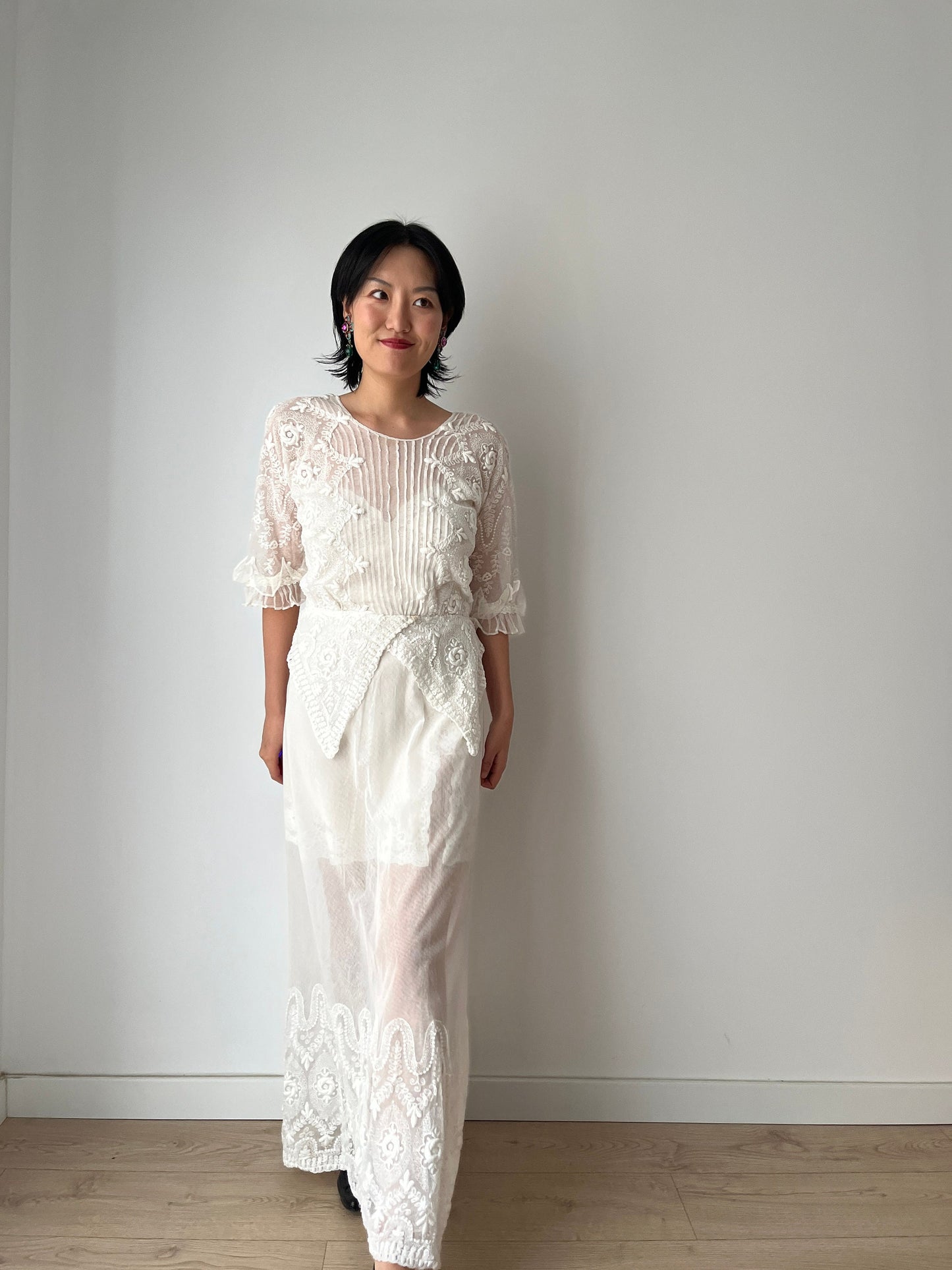 Antique 1910s 1900s White Cotton Lace Renaissance Victorian Edwardian Dress