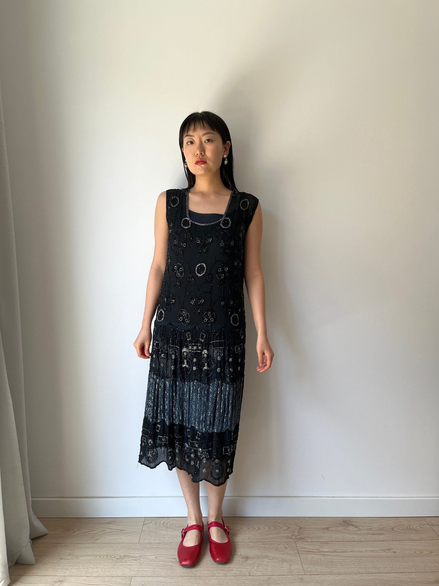 1920s Antique Evening Night Dress Flapper Silk Beaded Embroidered dress