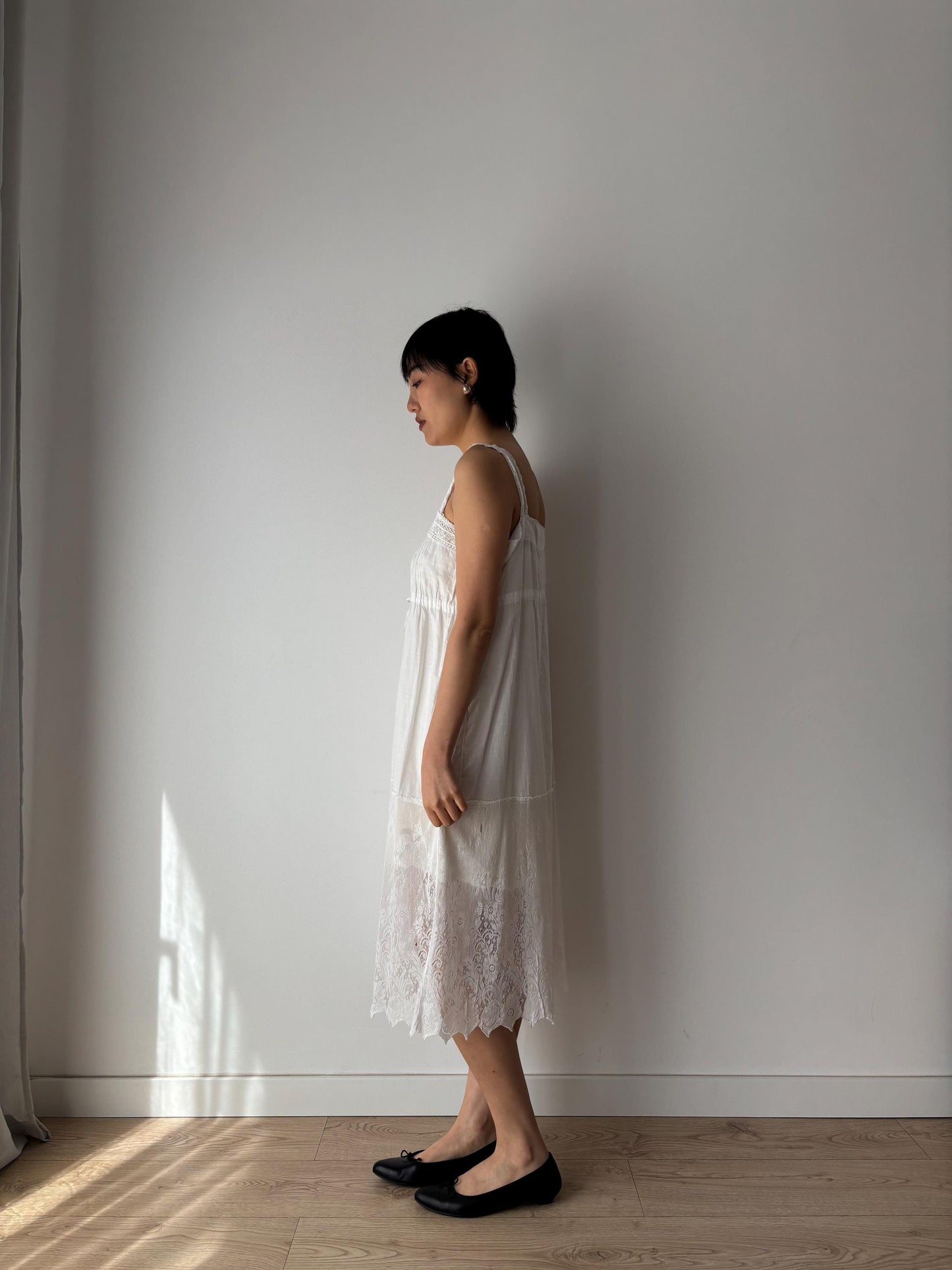 1910s 1900s Antique White Cotton Edwardian Victorian Lace Mini Slip Dress