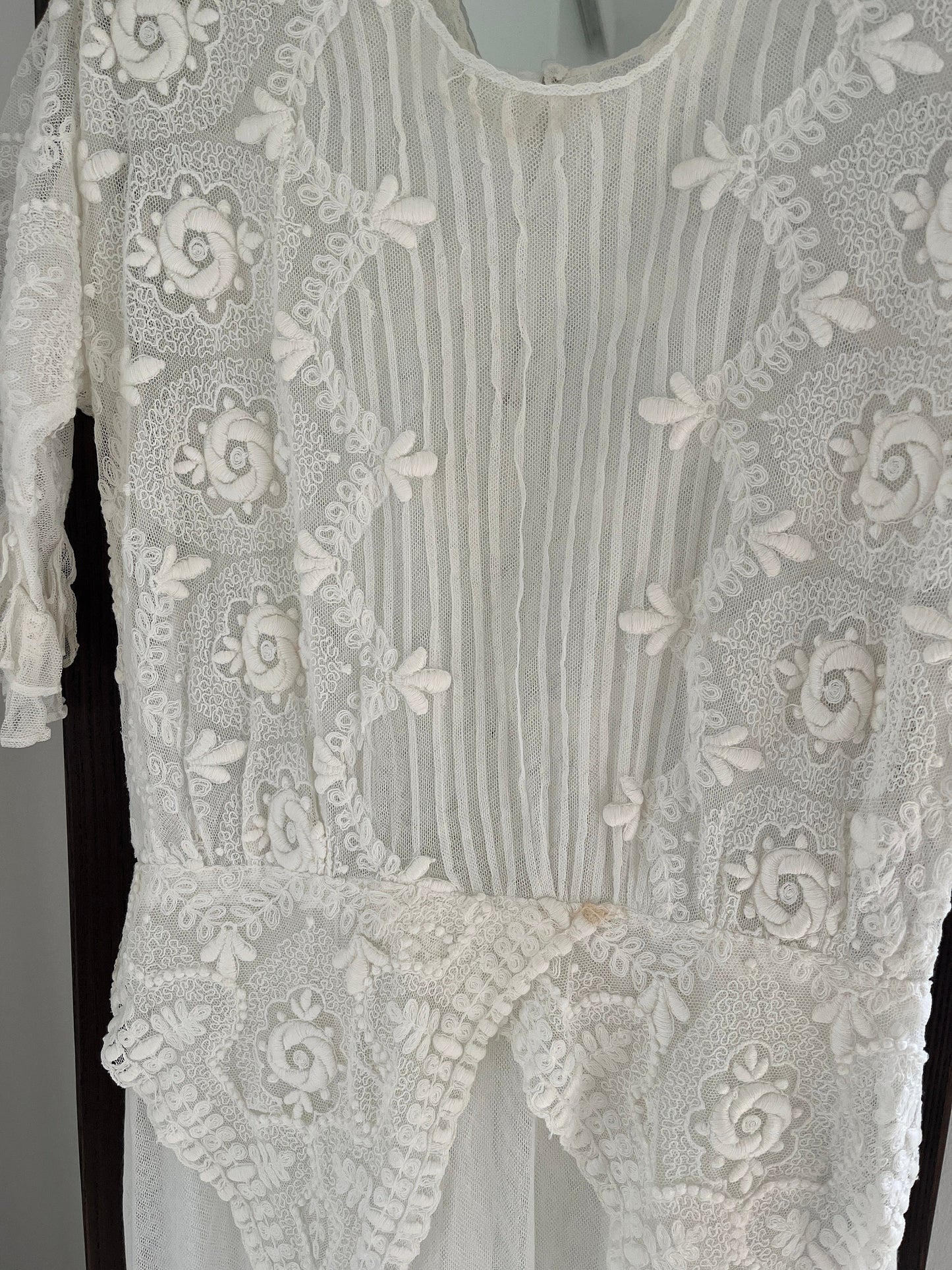 Antique 1910s 1900s White Cotton Lace Renaissance Victorian Edwardian Dress