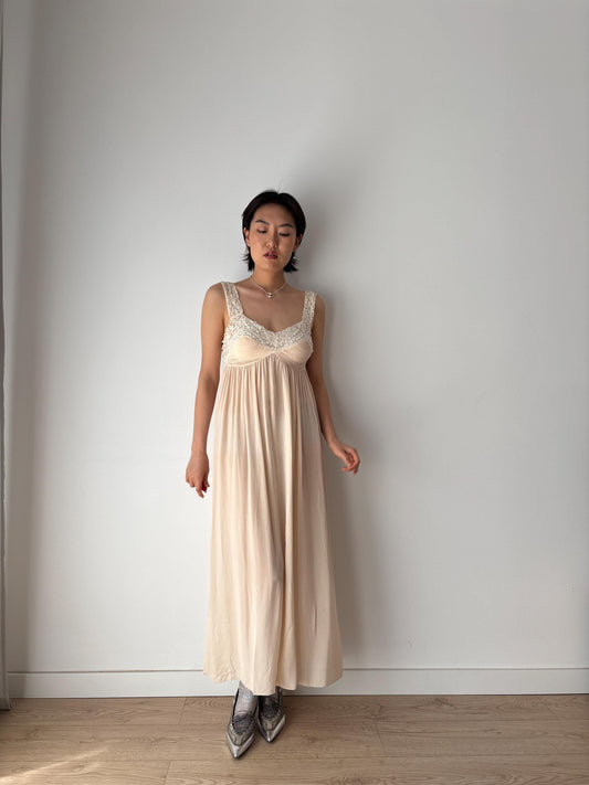 1930s Antique Pure Silk Crepe Embroidered Romantic Lace Bridal Dress