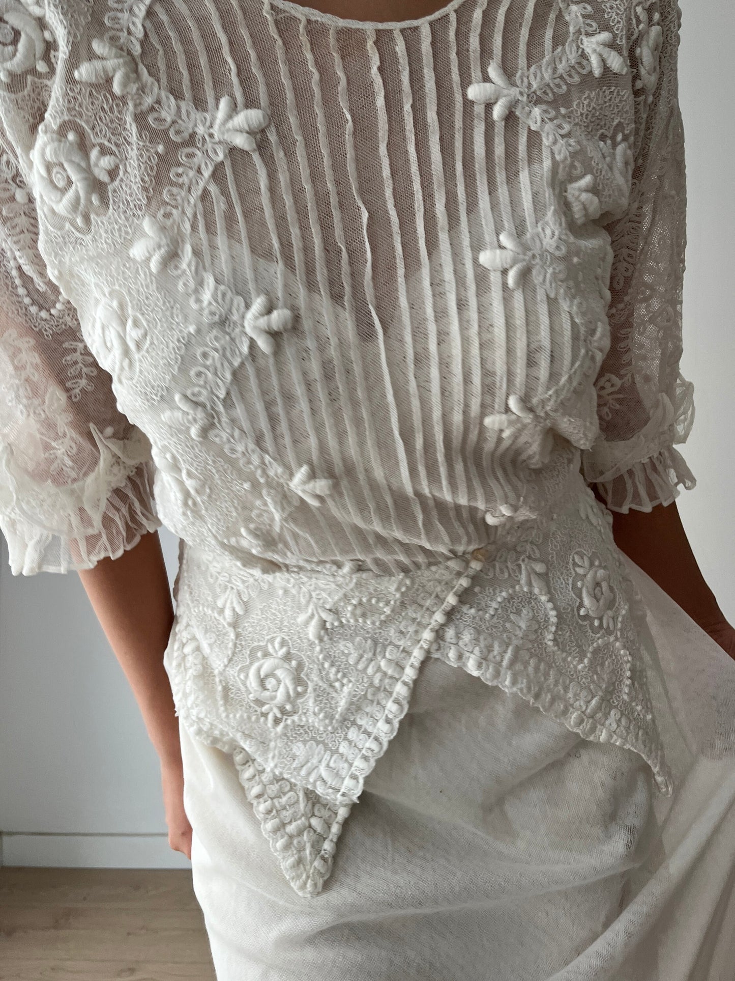 Antique 1910s 1900s White Cotton Lace Renaissance Victorian Edwardian Dress