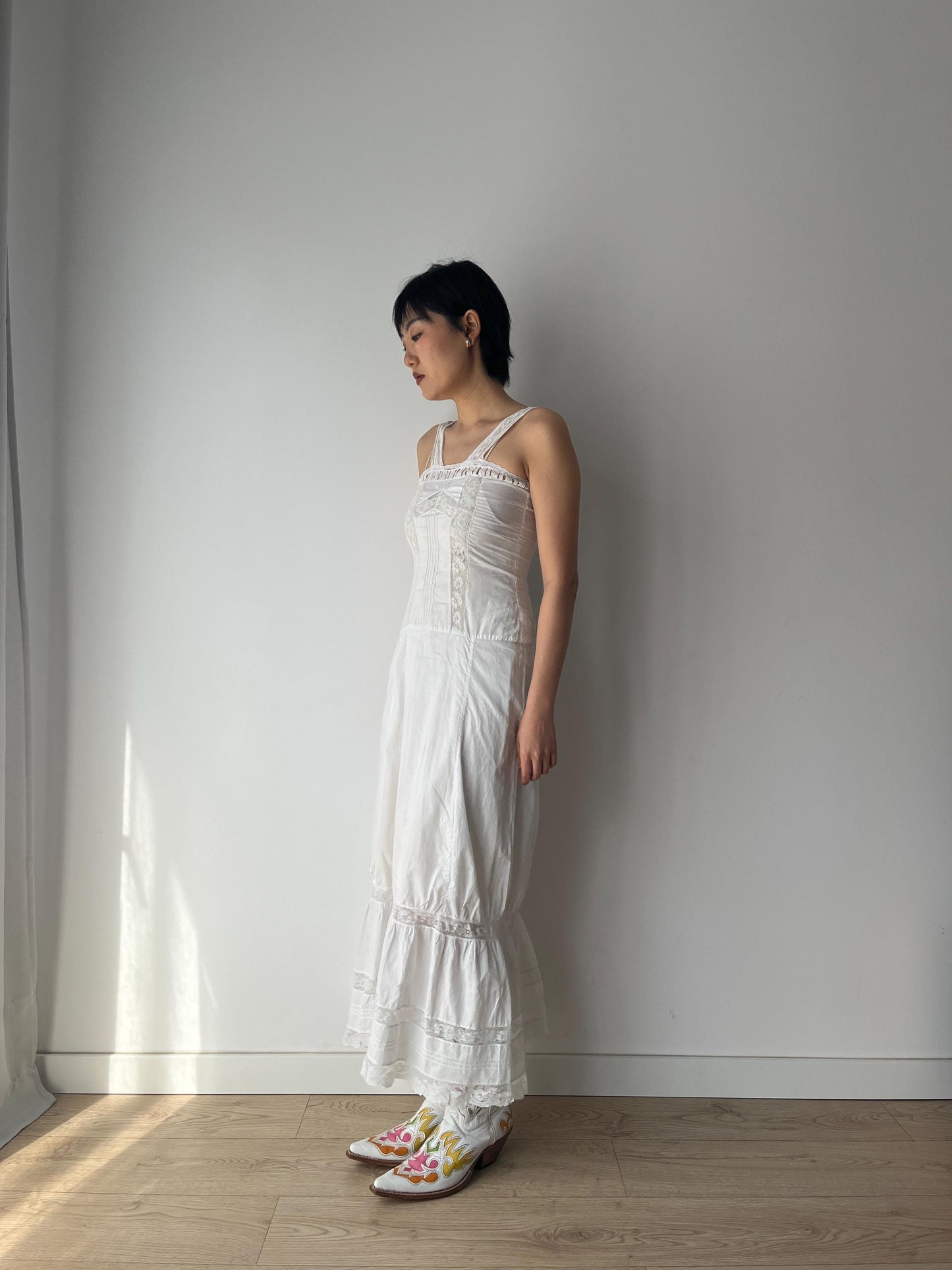 1910s 1900s Antique White Cotton Edwardian Victorian Lace Slip dress