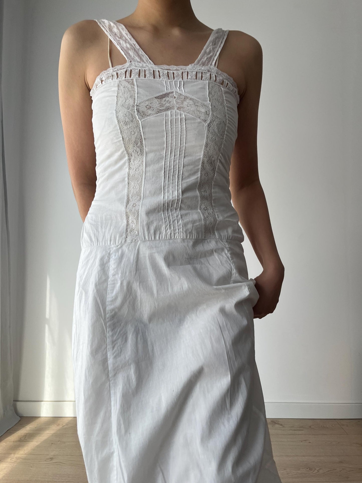 1910s 1900s Antique White Cotton Edwardian Victorian Lace Slip dress