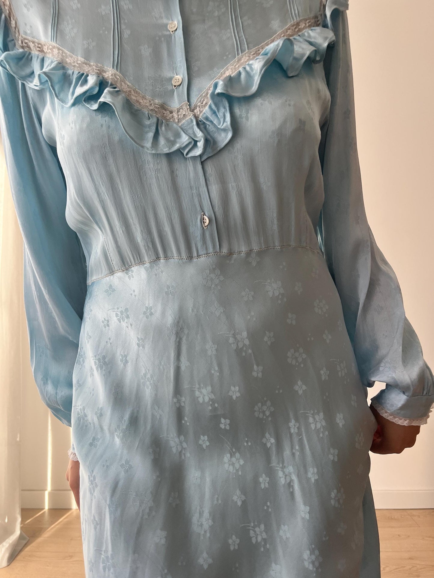 Antique 1930s floral print bias cut liquid silk satin bridal nightdress