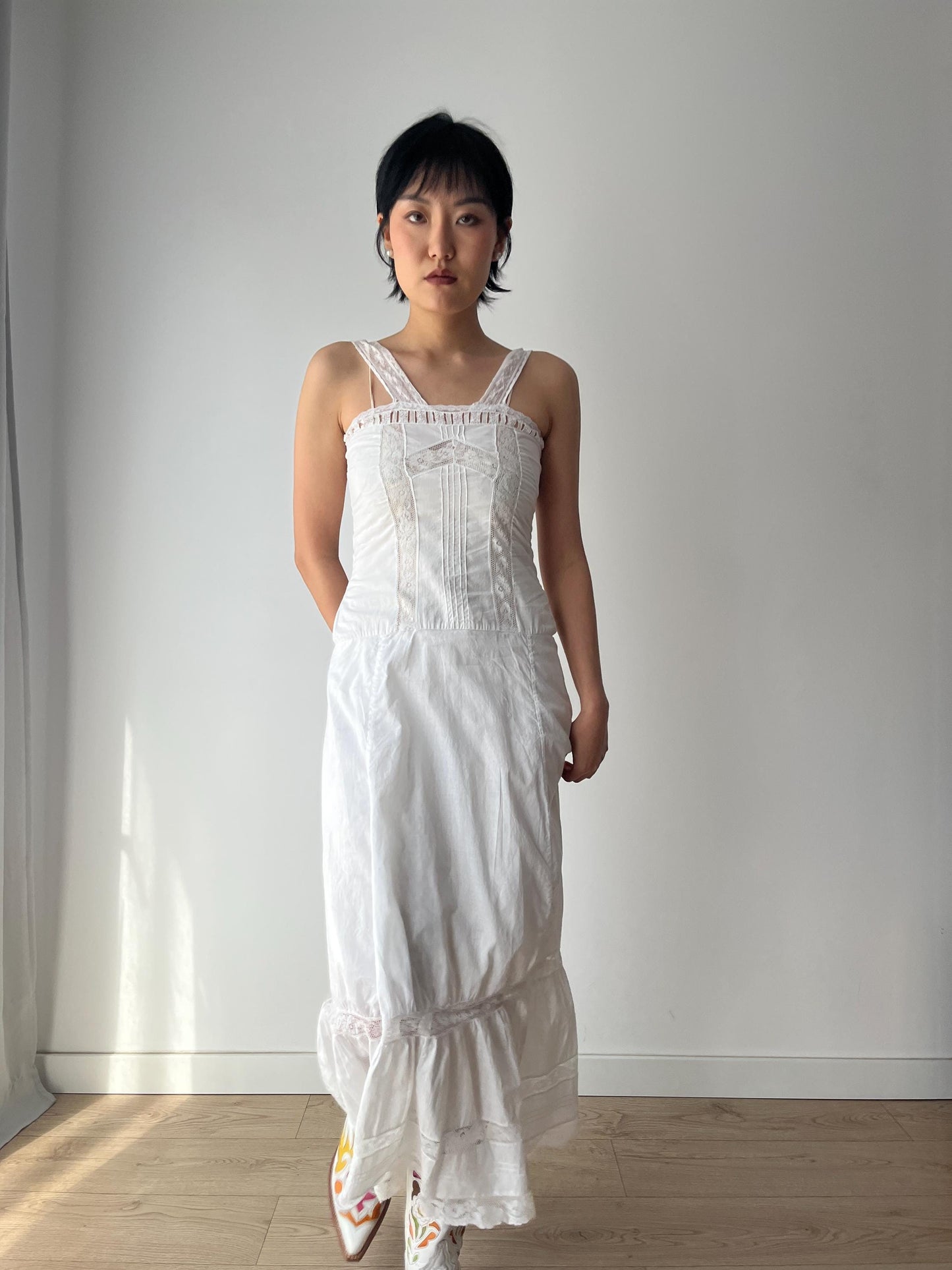 1910s 1900s Antique White Cotton Edwardian Victorian Lace Slip dress