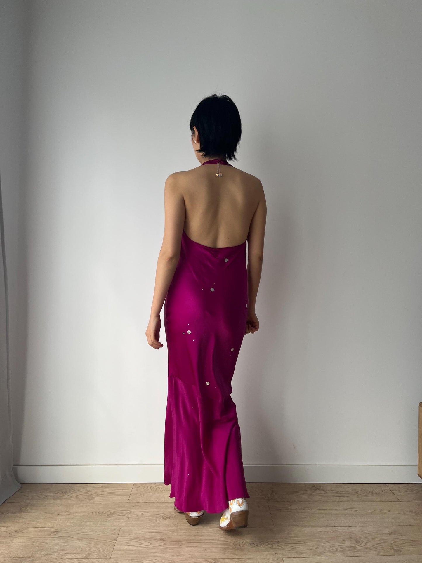 Vintage 90s 2000s Y2K liquid silk satin hot pink silk slip long maxi camisole underdress