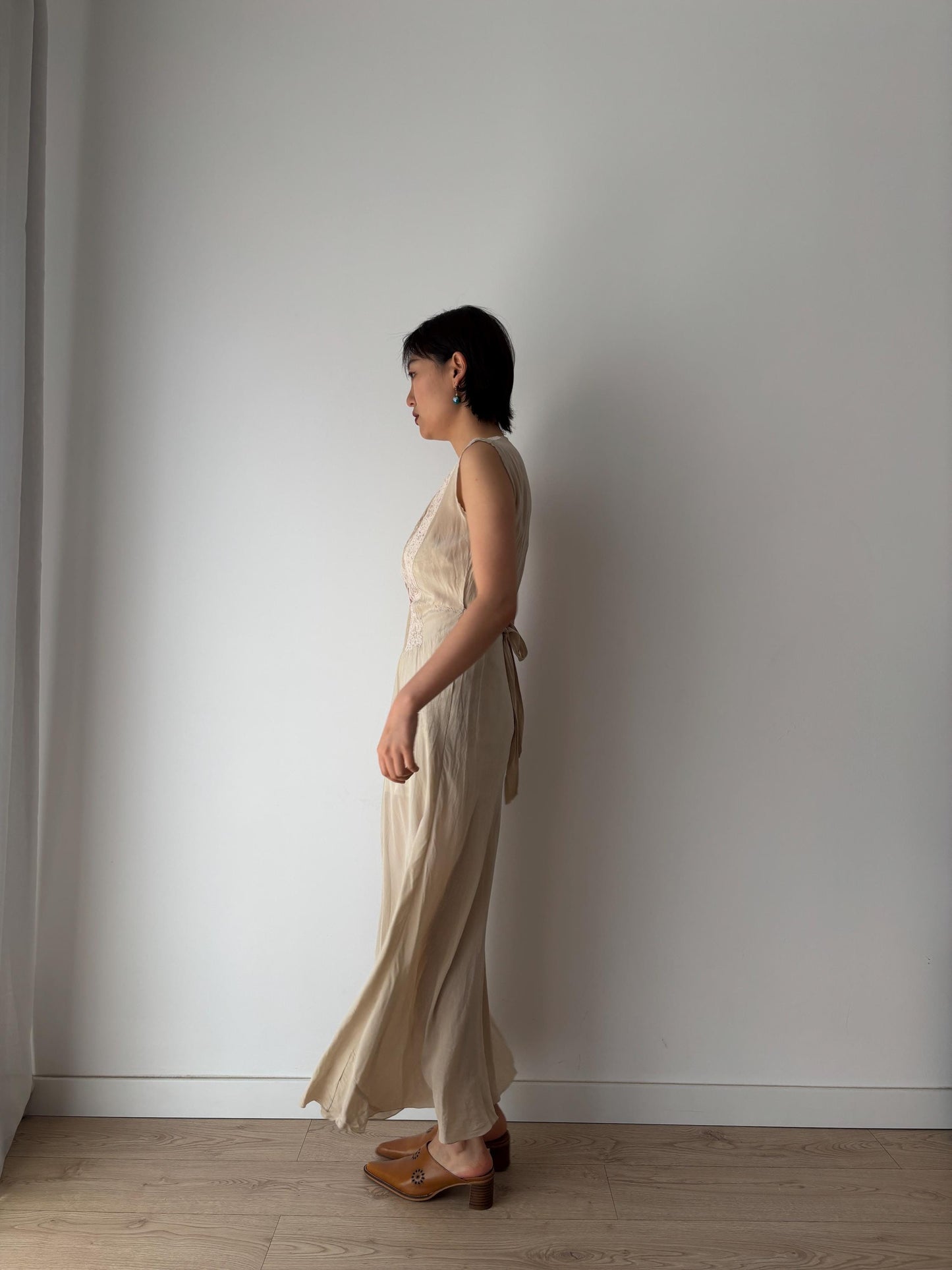 1930s Antique Bridal Lace Bias Cut Negligee Silk Satin Embroidered Nightgown