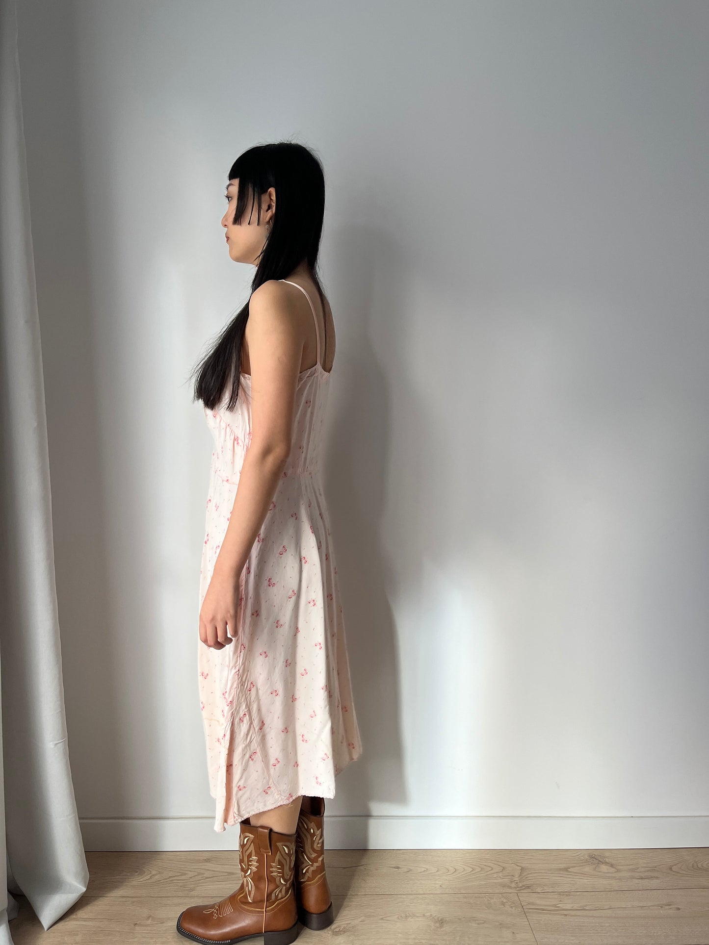 1930s Antique Pastel Pink Lace Liquid Crepe Silk Slip dress, Vintage lace mini dress