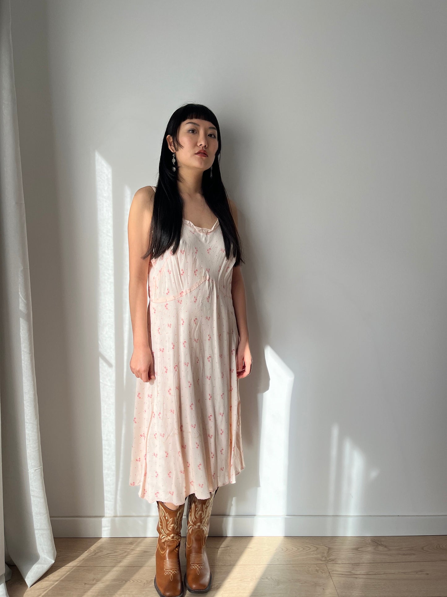 1930s Antique Pastel Pink Lace Liquid Crepe Silk Slip dress, Vintage lace mini dress