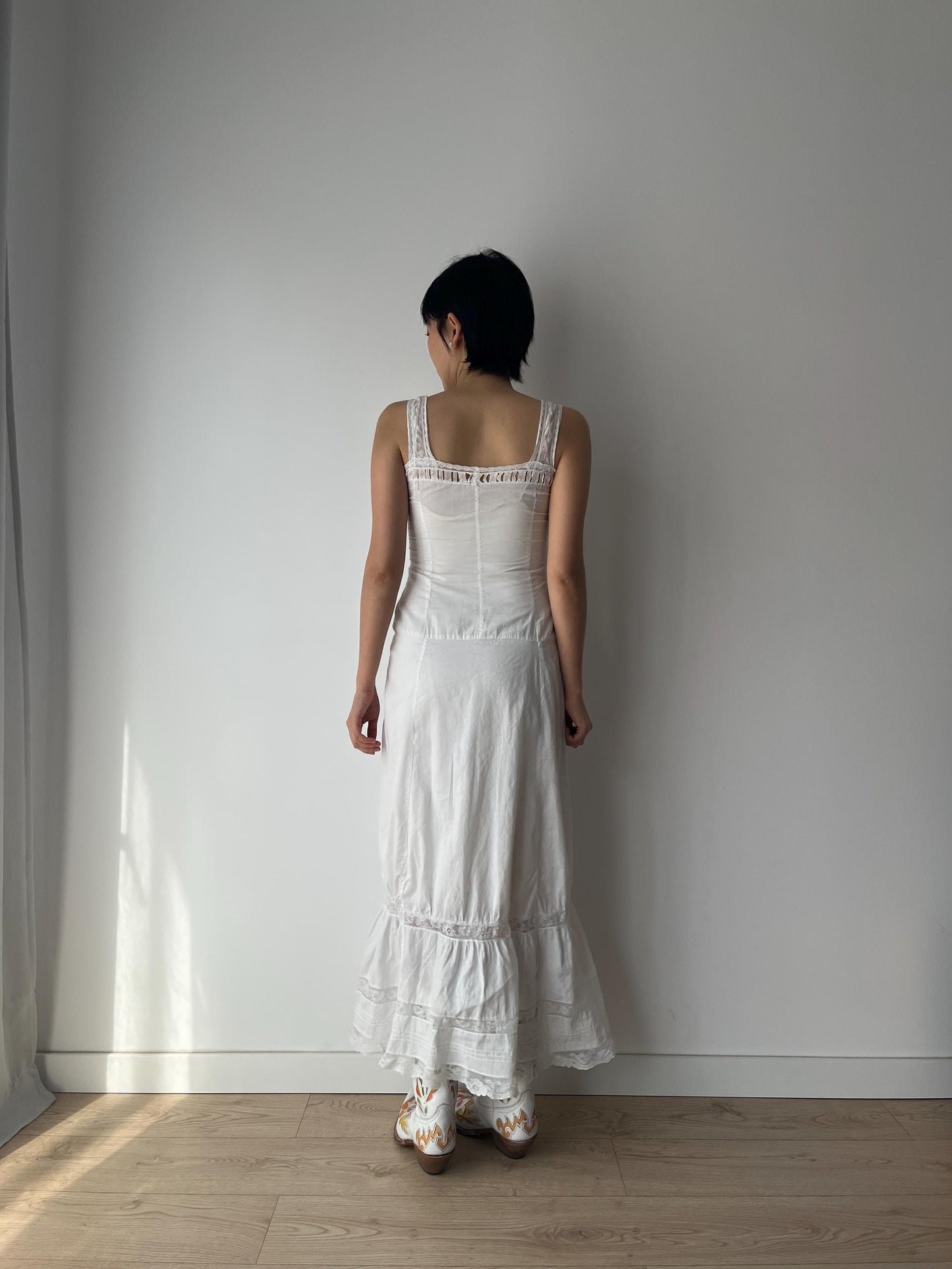 1910s 1900s Antique White Cotton Edwardian Victorian Lace Slip dress