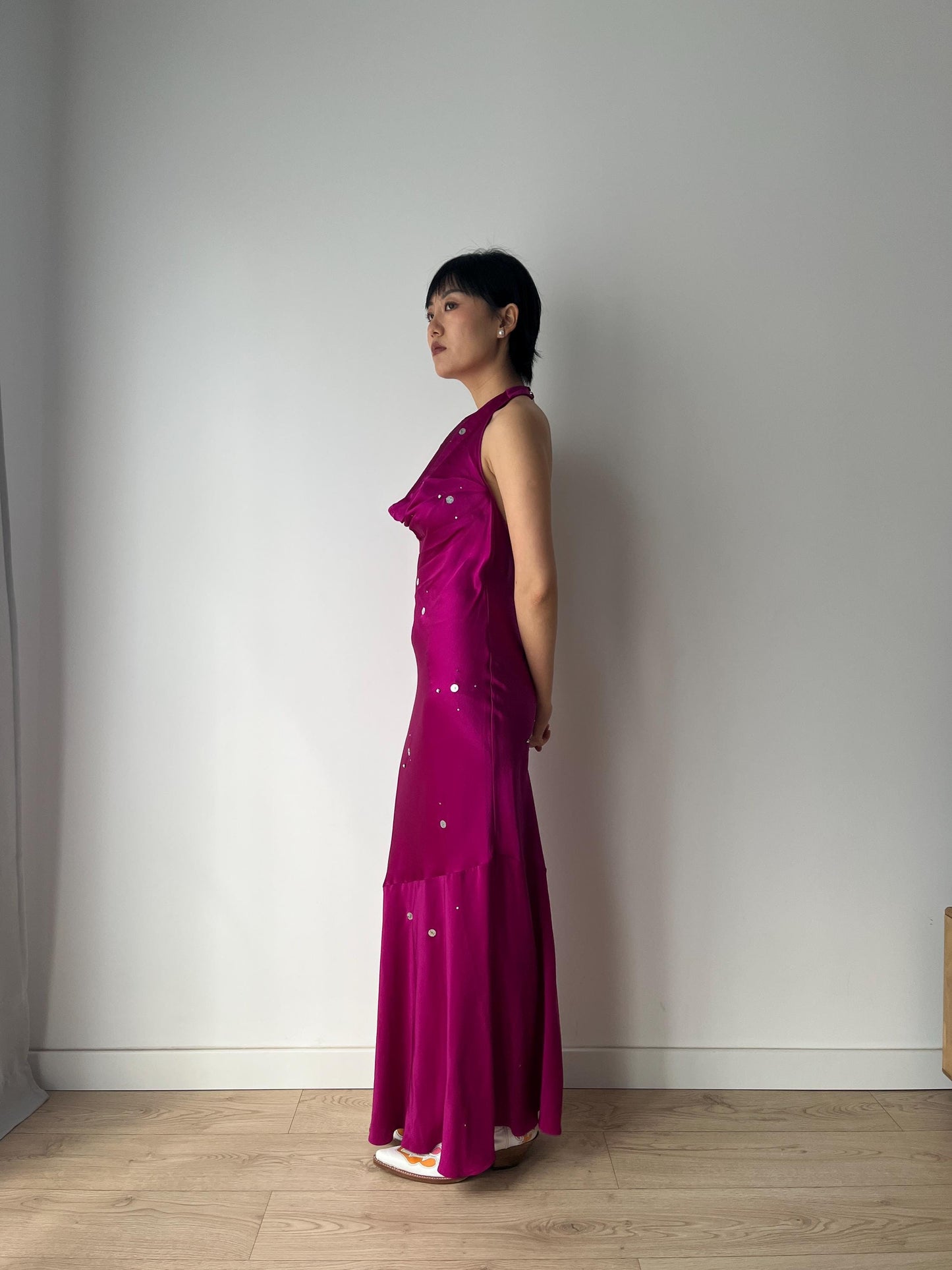 Vintage 90s 2000s Y2K liquid silk satin hot pink silk slip long maxi camisole underdress