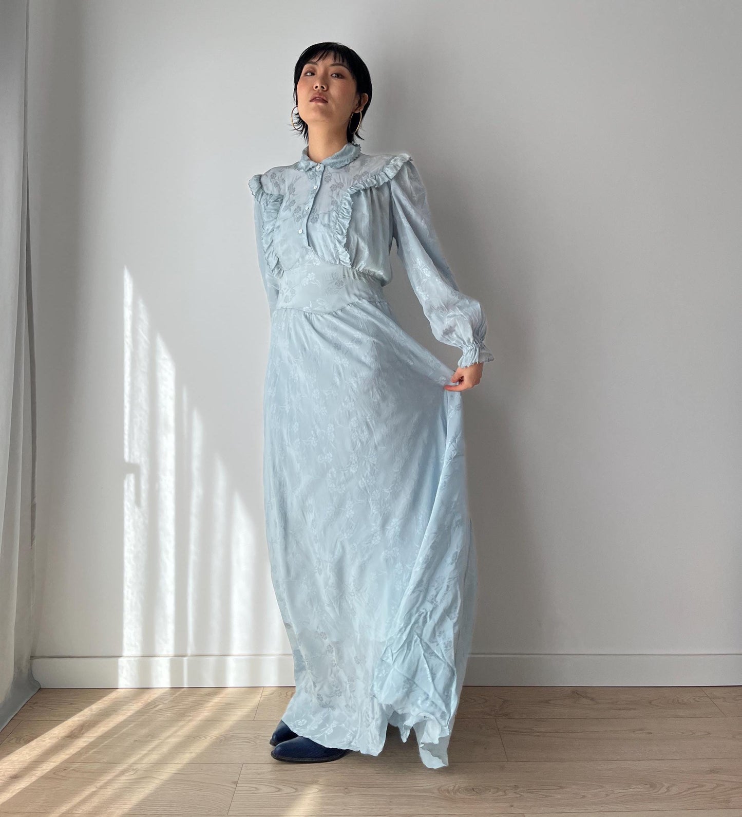 1930s Antique Bias Cut Negligee Pure Silk Liquid Satin Lace Nightgown Maxi Dress