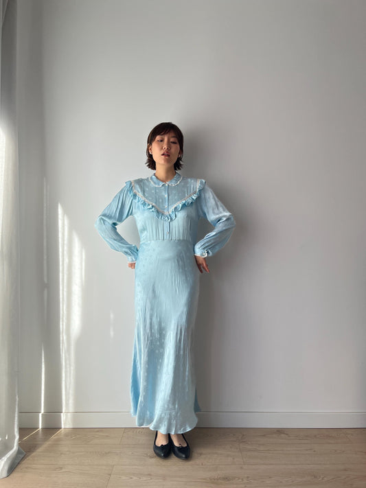 Antique 1930s floral print bias cut liquid silk satin bridal nightdress