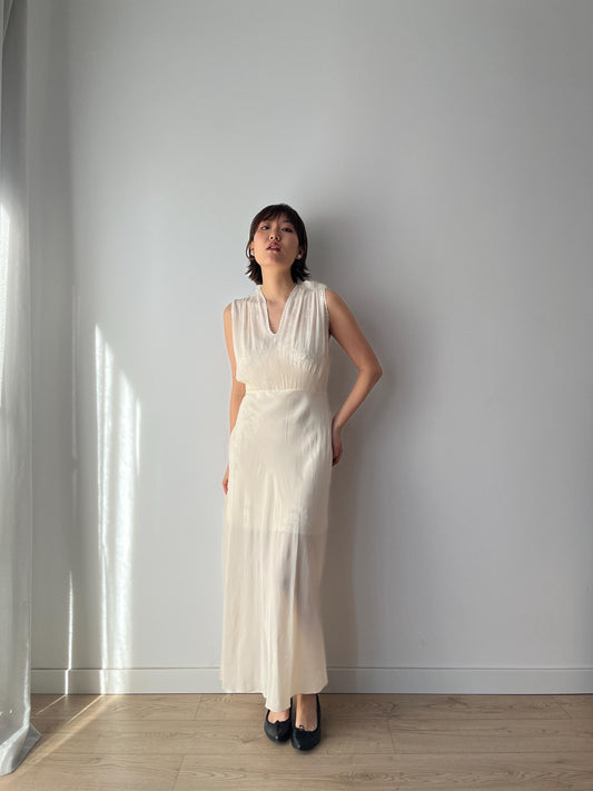 1930s Antique Bias Cut Negligee Pure Silk Embroidered Nightgown